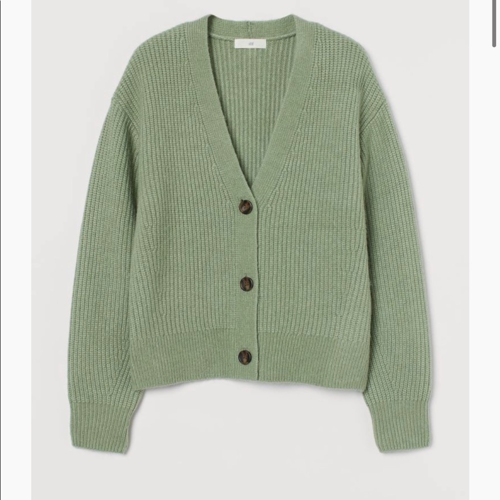 H&M rib knit cardigan in green size XS ( runs big)